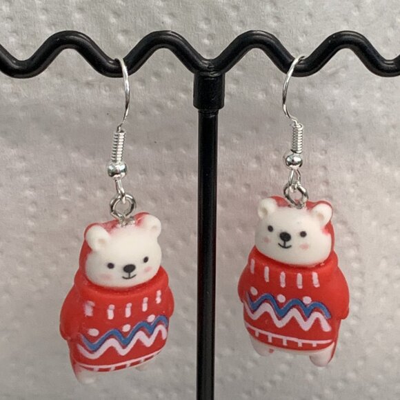 Polar Bear Earring, Christmas Earring, Holiday Earring, Silly Earring, Gift Idea - Picture 3 of 4